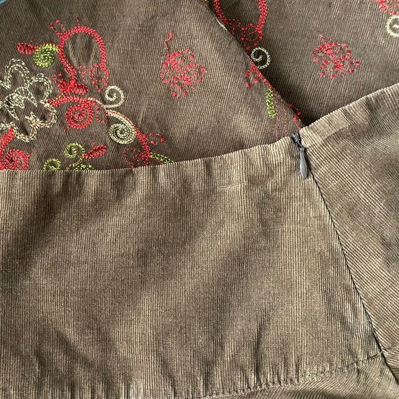 XS, S, Vintage Soft Corduroy Skirt with Embroidery - Picture 9 of 10